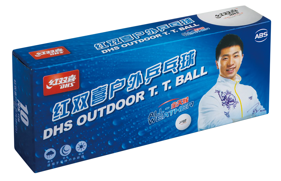 DHS Tischtennisball "CELL-FREE-DUAL" Outdoor Ball 40 mm+ Weiß (10 St./Kiste) DXAN001-2