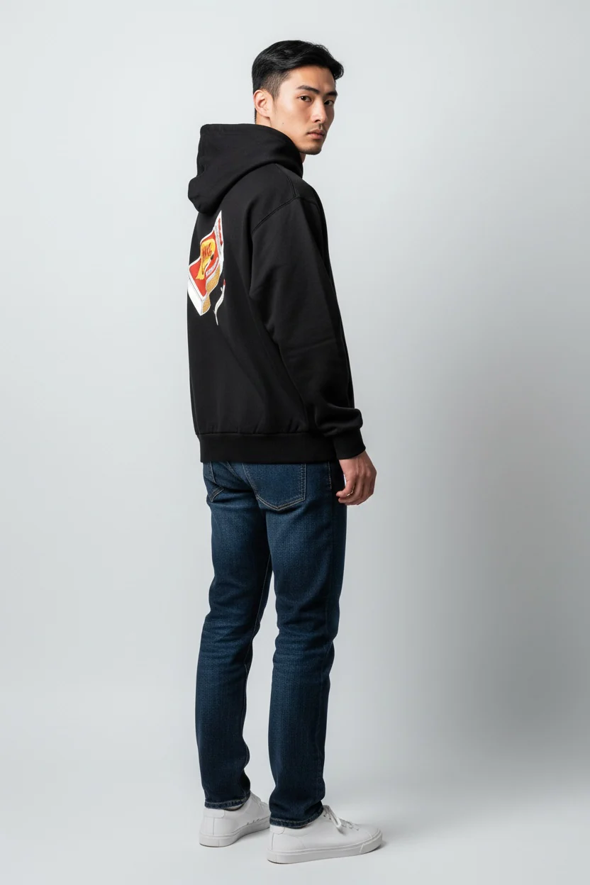 Unisex Skateboard Casual Hoody "LN FIRE" schwarz - AWDT953-1 - Image 3